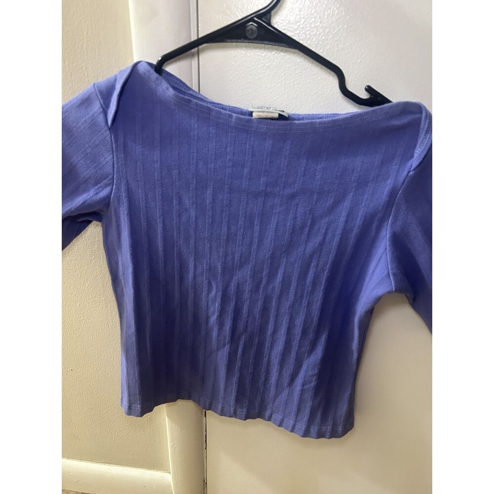 Vintage 90s WilliWear Willi Smith Periwinkle Ribbed Baby Tee Top Streetwear Y2K